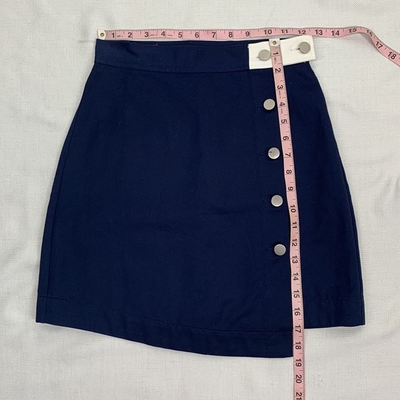 BLDWN size 0 Alexis Nocturnal Navy Asymmetrical Hem Wrap Button Mini Skirt - Picture 9 of 12